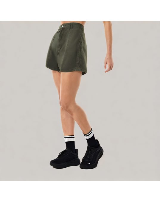 Green Denim Wide Leg Shorts 