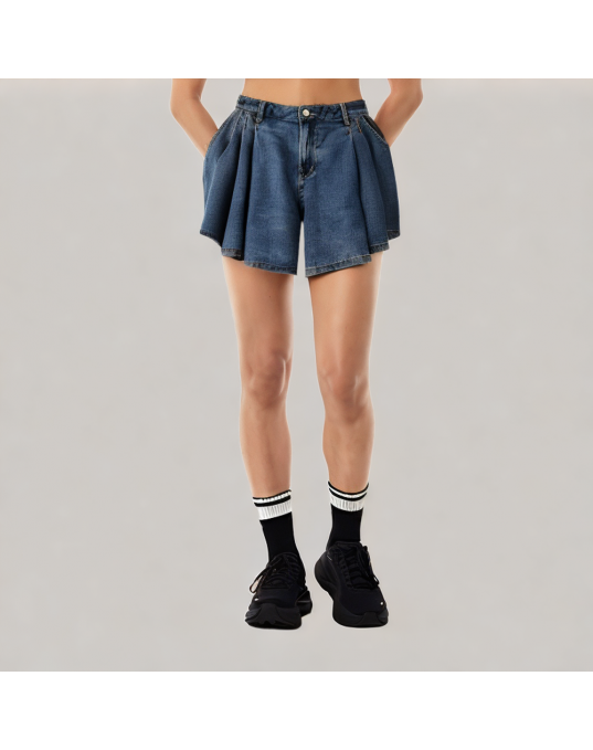 Loose Blue A Line Denim Shorts 