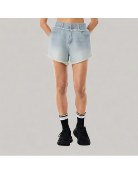 Light Colored Retro Raw Edge Denim Shorts 