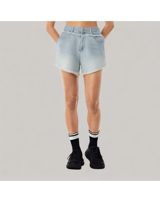 Light Colored Retro Raw Edge Denim Shorts 