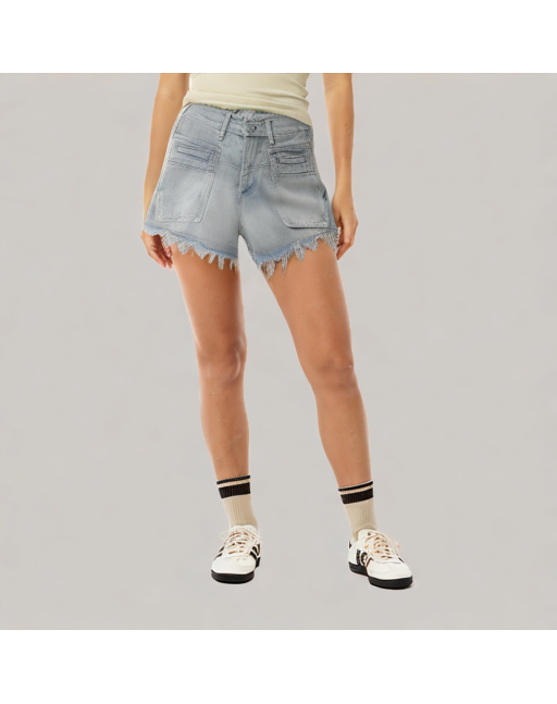 Cotton Raw Edge A Line Jeans 