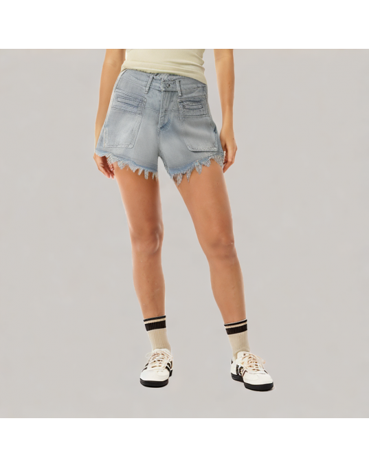Cotton Raw Edge A Line Jeans 