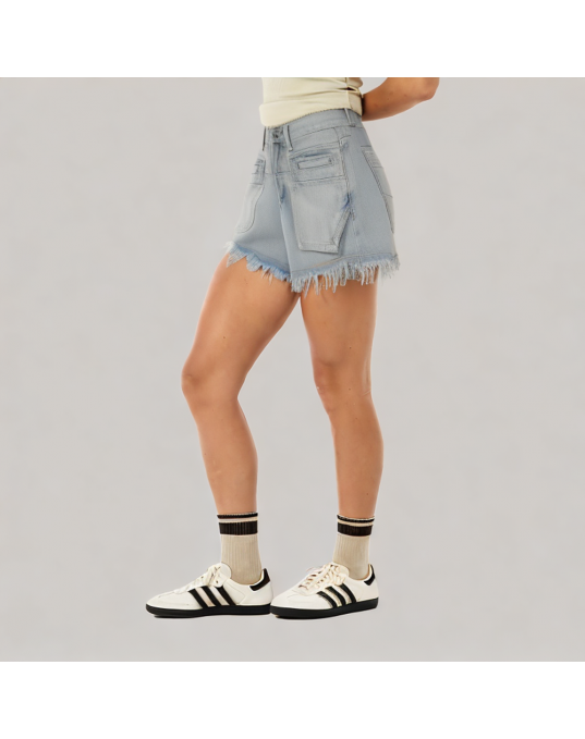 Cotton Raw Edge A Line Jeans 