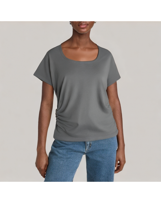 Women's Pleated Waist Short Sleeved T Shirt 