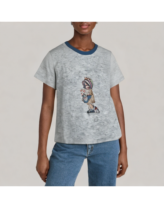 Summer Contrasting Round Neck Short Sleeved T Shirt