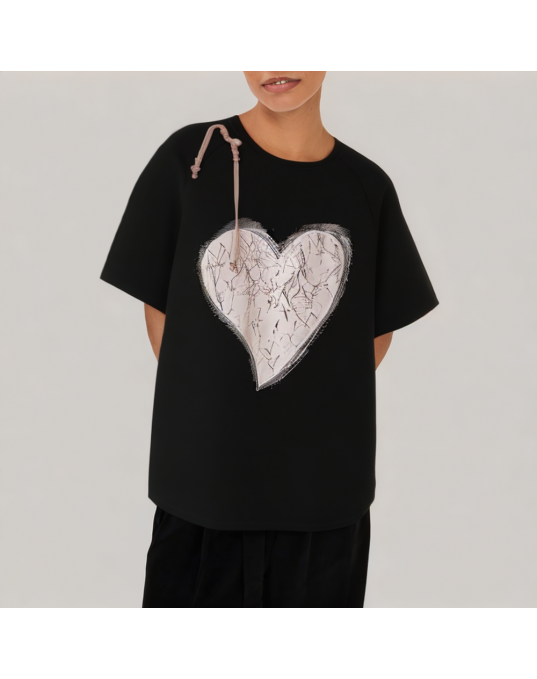 Short Sleeved T Shirt With Button Decoration 