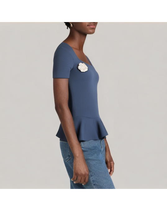 U Neck Ruffled Hem Short-Sleeved Shirt 