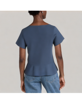 U Neck Ruffled Hem Short-Sleeved Shirt 