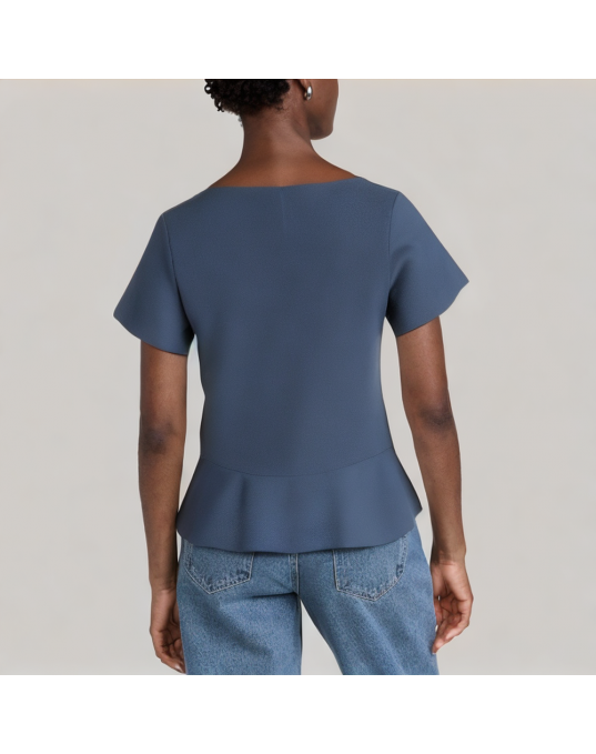 U Neck Ruffled Hem Short-Sleeved Shirt 