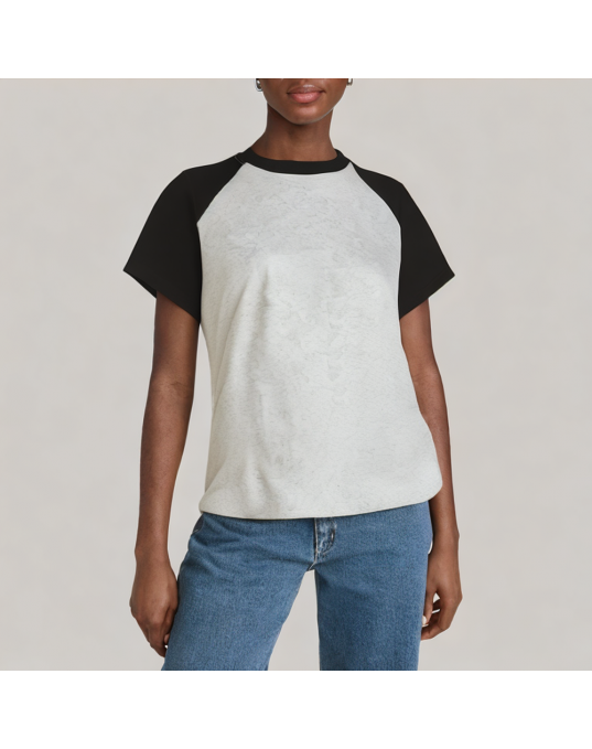 Retro Patchwork Contrast Color Short Sleeved T Shirt