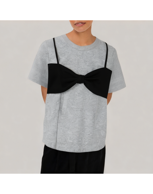 Three Dimensional Bow Short Sleeved T Shirt