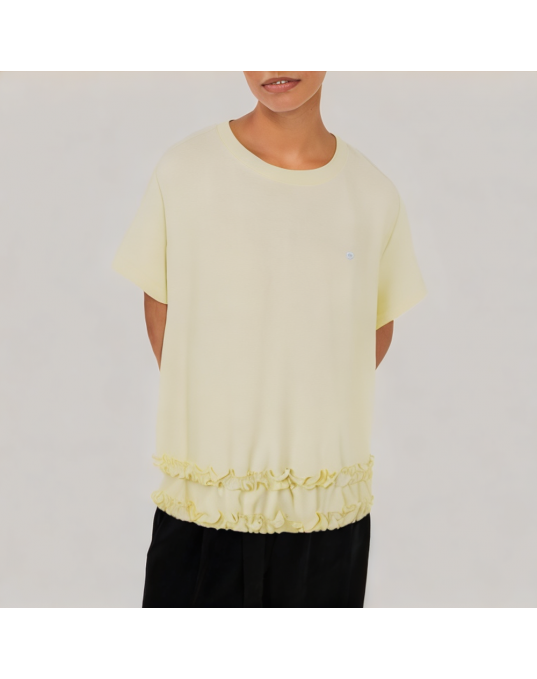 Spliced Ruffle Hem Short Sleeved T Shirt 