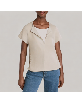 Round Neck Fake Two Piece Knitted Short-Sleeved T Shirt 