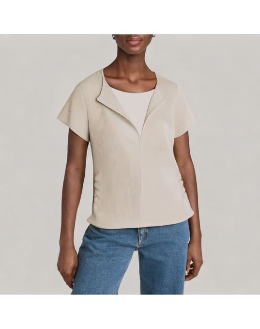 Round Neck Fake Two Piece Knitted Short-Sleeved T Shirt 