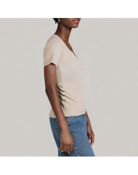 Round Neck Fake Two Piece Knitted Short-Sleeved T Shirt 