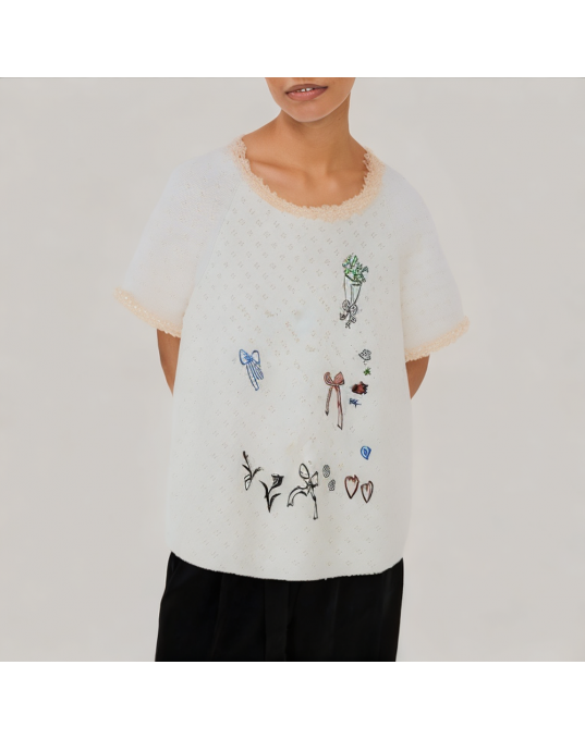 Ruffled Lace Patchwork Short Sleeved T Shirt