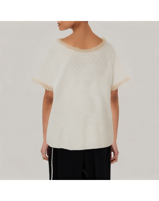 Ruffled Lace Patchwork Short Sleeved T Shirt