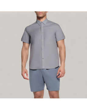 Dark Grey Formal Men's Short Sleeved Shirt 
