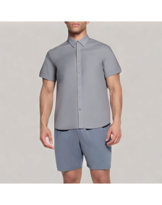 Dark Grey Formal Men's Short Sleeved Shirt 