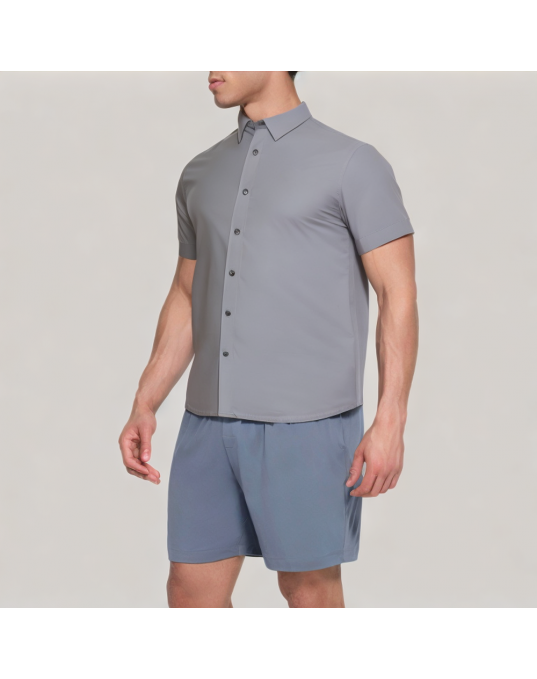 Dark Grey Formal Men's Short Sleeved Shirt 