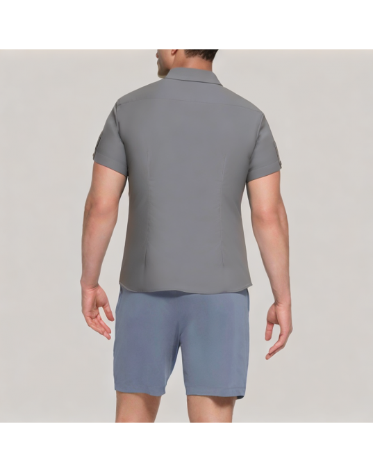 Dark Grey Formal Men's Short Sleeved Shirt 