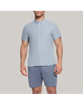 Men's Light Blue Commuter Short Sleeved Shirt 