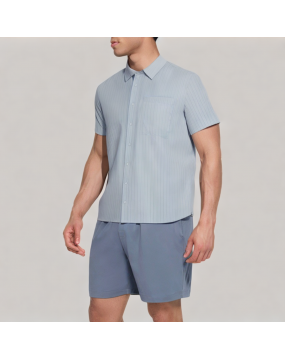 Men's Light Blue Commuter Short Sleeved Shirt 