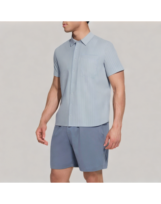 Men's Light Blue Commuter Short Sleeved Shirt 
