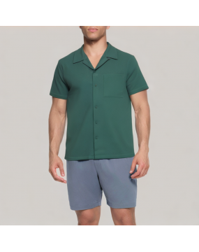 Green Textured Men's Short sleeved Shirt 