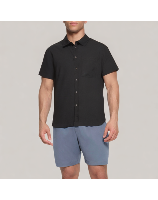 Black Textured Short Sleeved Shirt 