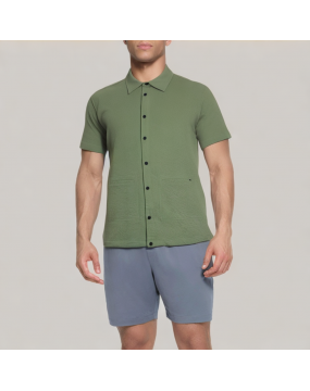 Green Commuter Lapel Short Sleeve Shirt 