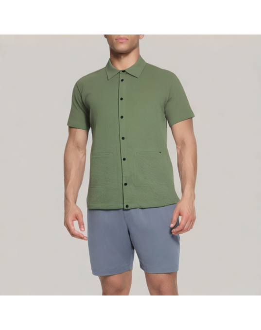 Green Commuter Lapel Short Sleeve Shirt 