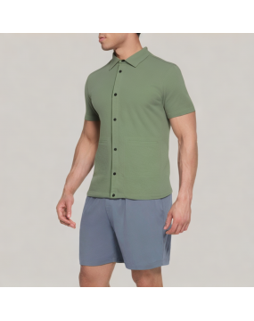 Green Commuter Lapel Short Sleeve Shirt 