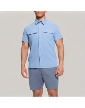 Blue Commuter Lapel Short Sleeve Shirt