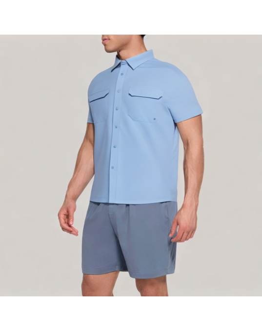 Blue Commuter Lapel Short Sleeve Shirt