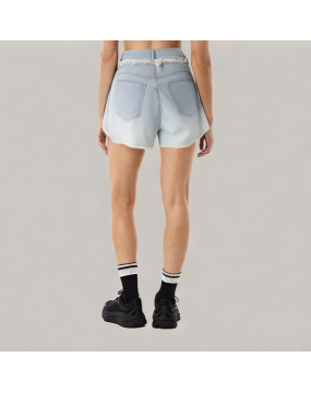 Light Colored Retro Raw Edge Denim Shorts 