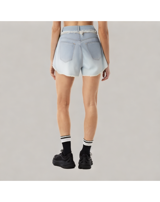 Light Colored Retro Raw Edge Denim Shorts 
